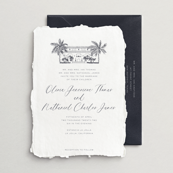 Handmade Invitation Card/Envelope - Custom Venue Illustration