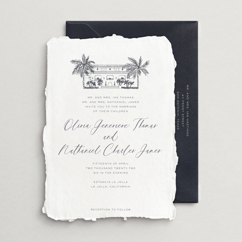 Handmade Invitation Card/Envelope - Custom Venue Illustration