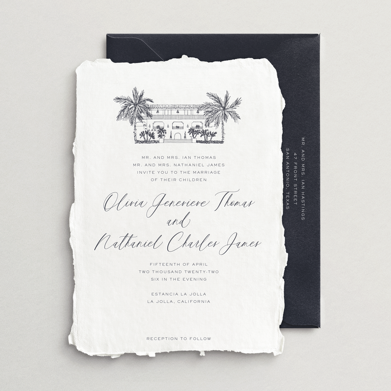 Handmade Invitation Card/Envelope - Custom Venue Illustration - Siena Collection