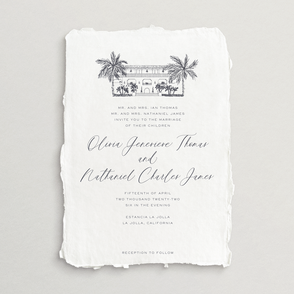 Handmade Invitation Card/Envelope - Custom Venue Illustration - Siena Collection