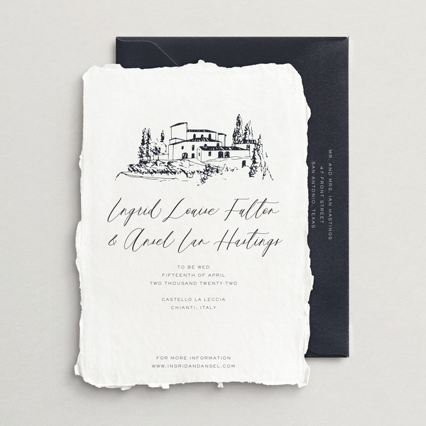 Handmade Save-the-Date Card/Envelope - Custom Venue Illustration
