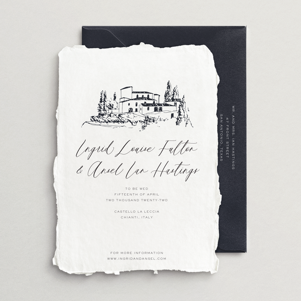 Handmade Save-the-Date Card/Envelope - Custom Venue Illustration - Siena Collection