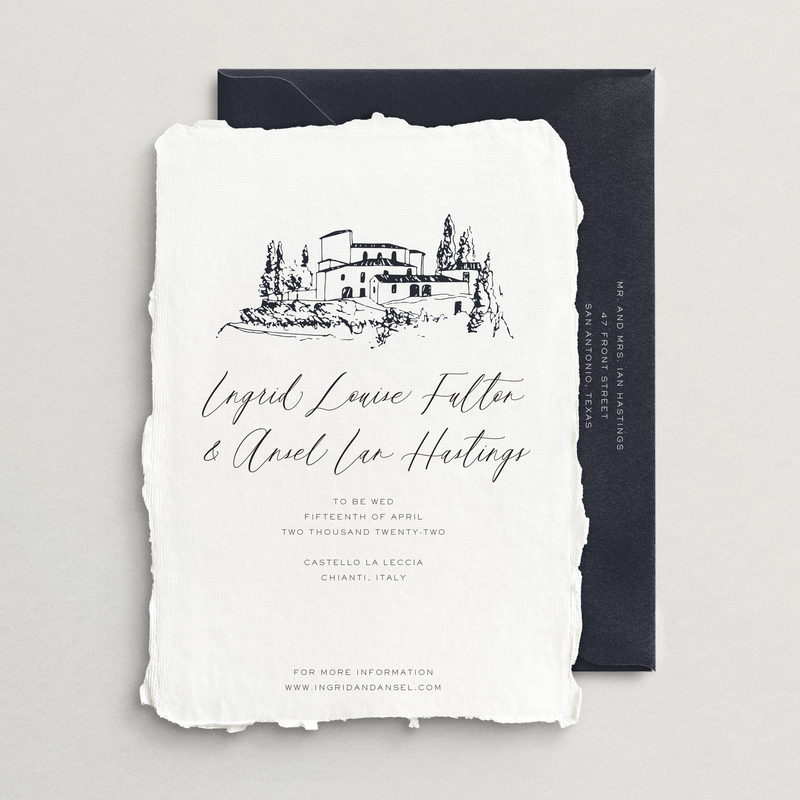 Handmade Save-the-Date Card/Envelope - Custom Venue Illustration
