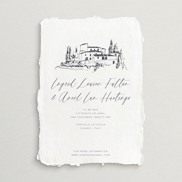 Handmade Save-the-Date Card/Envelope - Custom Venue Illustration