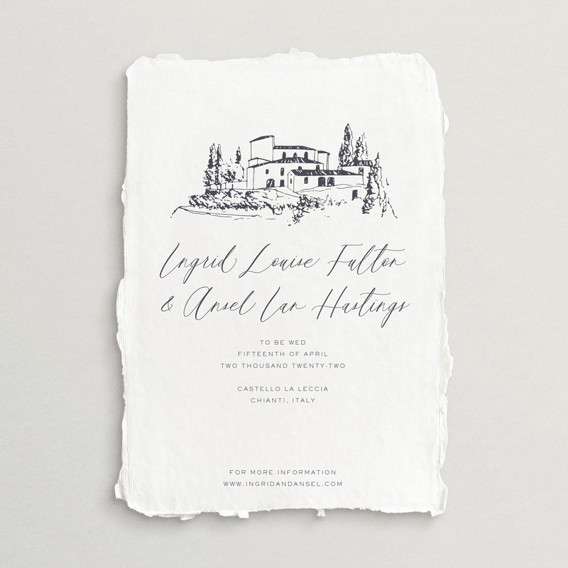 Handmade Save-the-Date Card/Envelope - Custom Venue Illustration