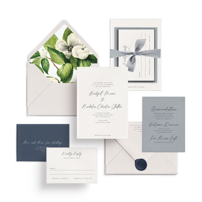 Curated 3 or 5-Piece Invitation Suite Set (Siena Collection - Camellia and Blues)
