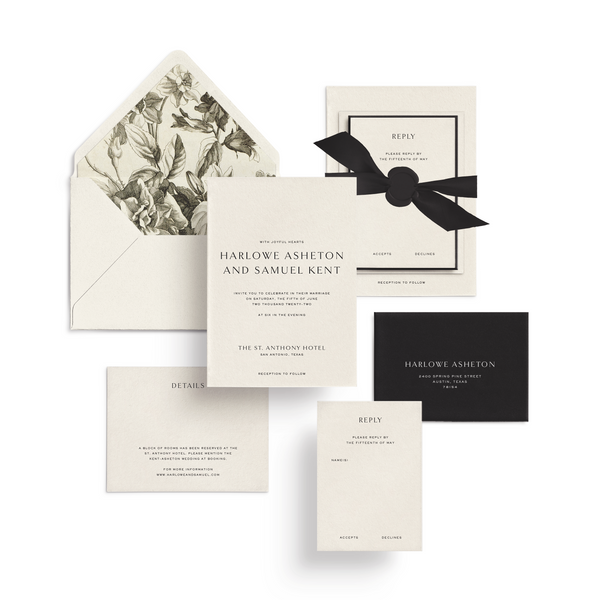 Curated 3 or 5-Piece Invitation Suite Set (Ithaca Collection - Cream Engraved Florals)