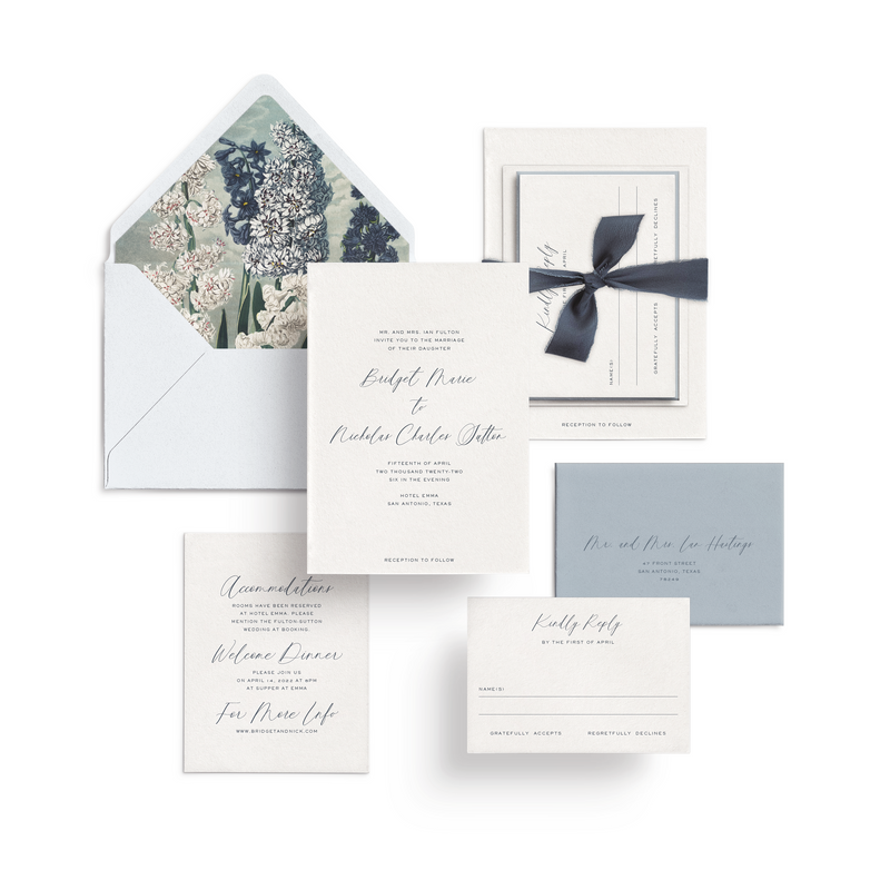 Curated 3 or 5-Piece Invitation Suite Set (Siena Collection - Hyacinth and Dusty Blue)