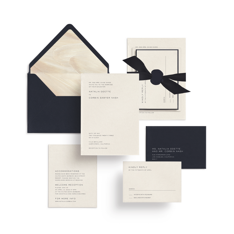 Curated 3 or 5-Piece Invitation Suite Set (Modena Collection - Navy and Cream)