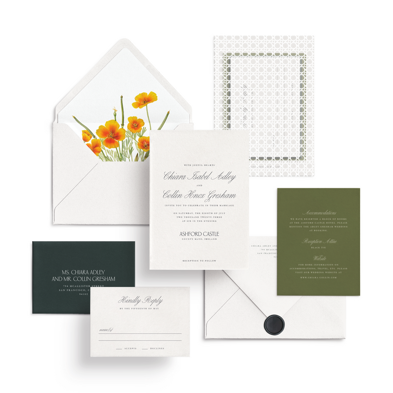 Curated 3 or 5-Piece Invitation Suite Set (Roma Collection - Pop of Orange)