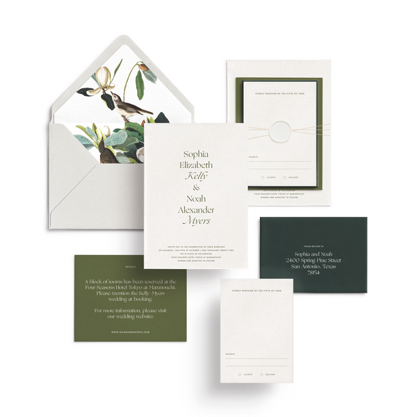 Curated 3 or 5-Piece Invitation Suite Set (Capri Collection - Pops of Green)