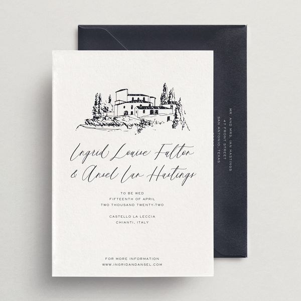 Save-the-Date Card/Envelope - Custom Venue Illustration - Siena Collection