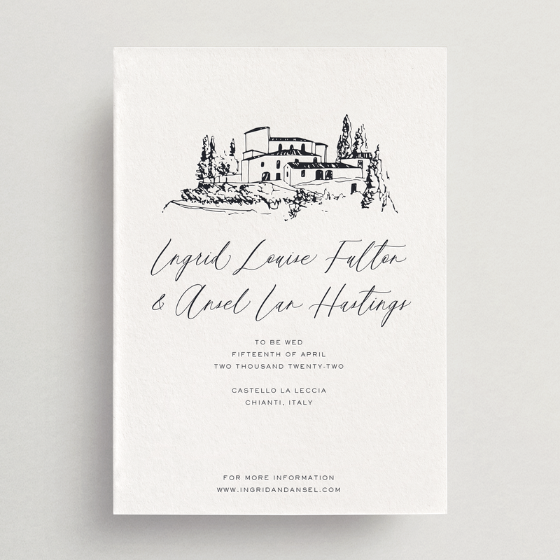 Save-the-Date Card/Envelope - Custom Venue Illustration - Siena Collection