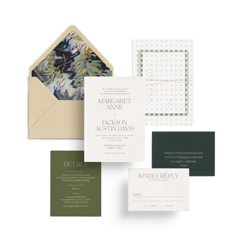 Curated 3 or 5-Piece Invitation Suite Set (Napoli x Lucca Collection - Tan and Greens)