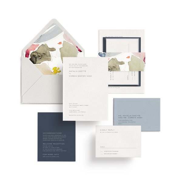 Curated 3 or 5-Piece Invitation Suite Set (Modena Collection - Watercolor Blues)