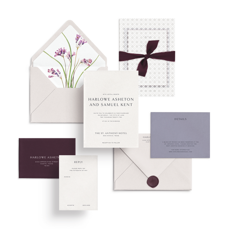 Curated 3 or 5-Piece Invitation Suite Set (Ithaca Collection - Wild Hyacinth)